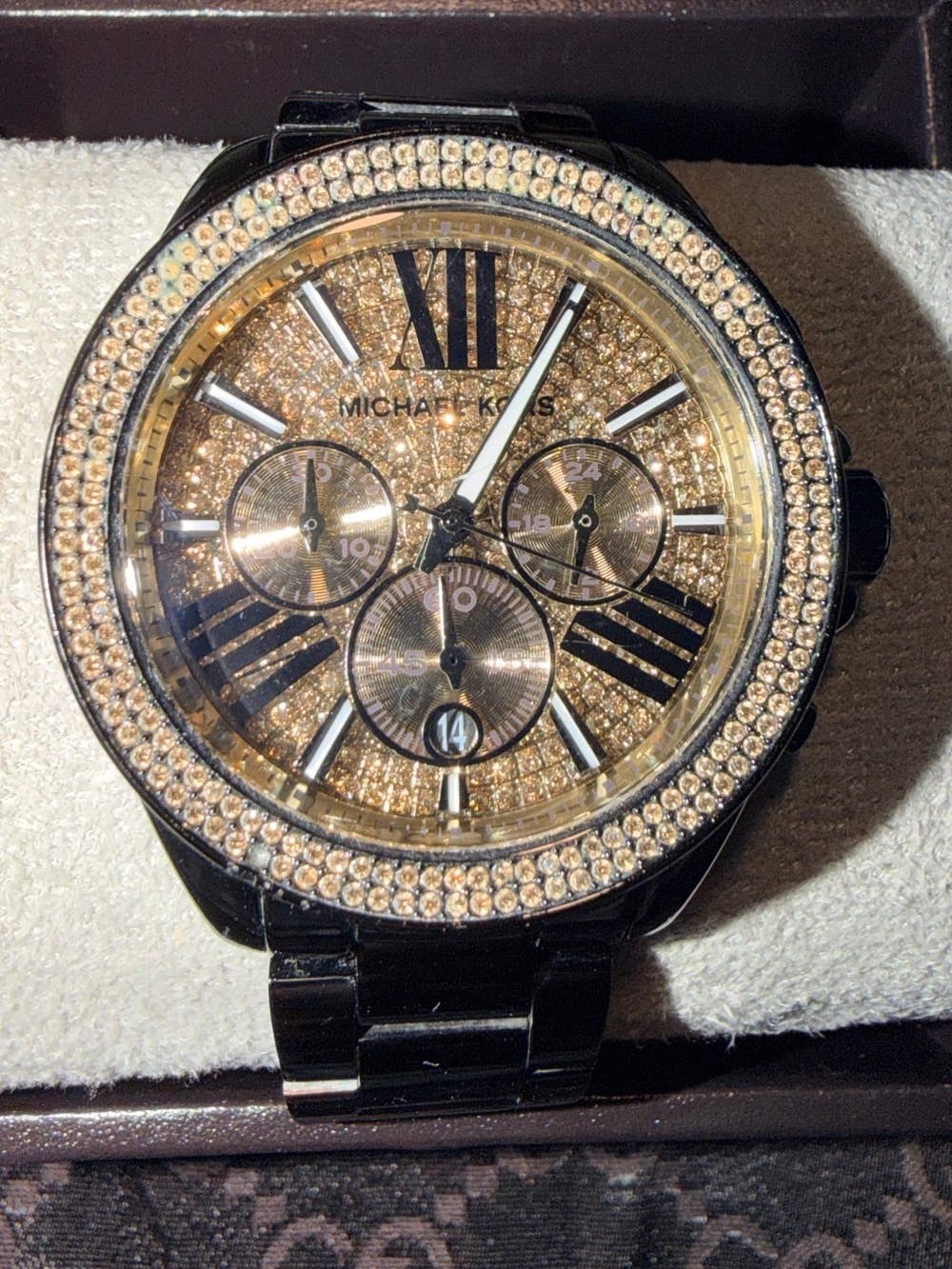 Michael Kors WREN Black Bracelet Gold Crystal Dial Women's Chronograph Watch